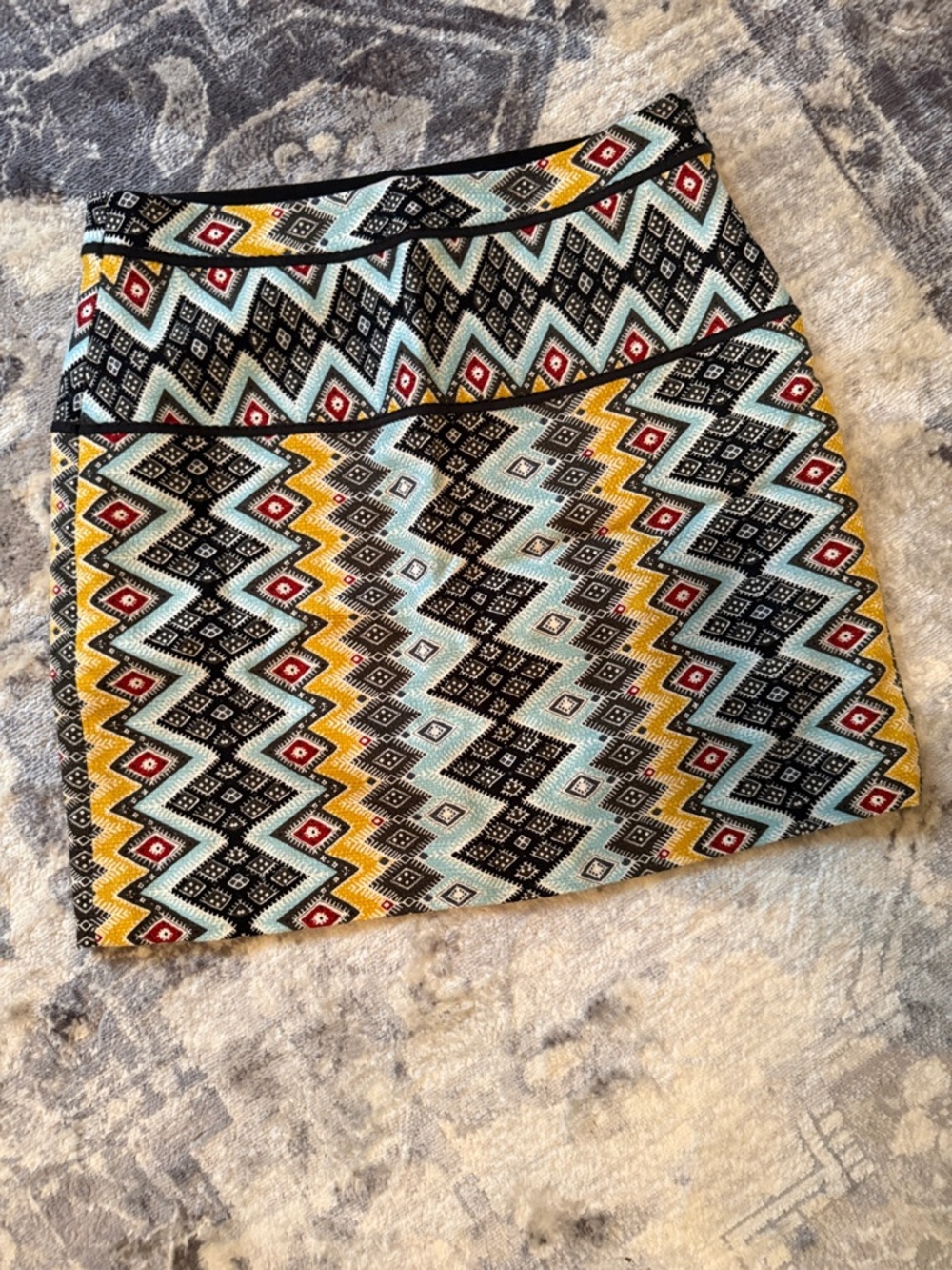LOFT Geometric Multi-Color Knit Mini Skirt - Yellow, Black & Light Blue